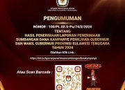 PENGUMUMAN HASIL LAPORAN PENERIMAAN SUMBANGAN DANA KAMPANYE PEMILIHAN GUBERNUR DAN WAKIL GUBERNUR PROVINSI SULTRA TAHUN 2024