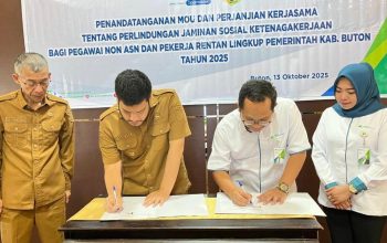 Beri Perlindungan Jaminan Sosial Ketenagakerjaan Non ASN dan Pekerja Rentan, Bupati Buton Teken MOU bersama BPJamsostek